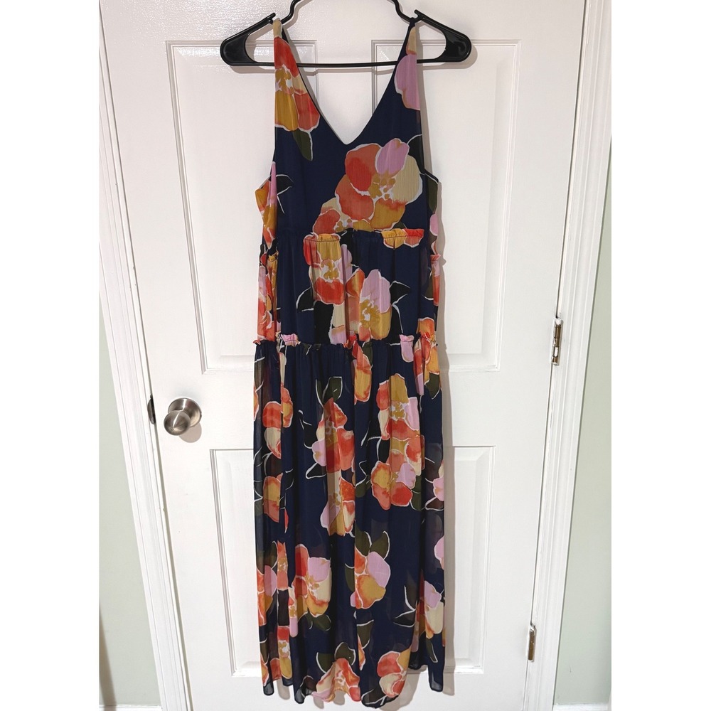 Maurices Navy Blue Floral Tiered Maxi Dress V-Neck Large NWT